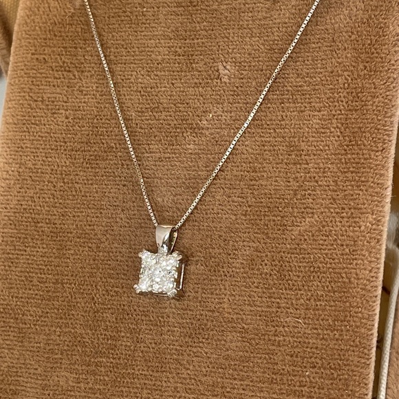 Solid 14K White Gold Designer Endless Diamond Natural Pendant Chain Necklace - Picture 6 of 17